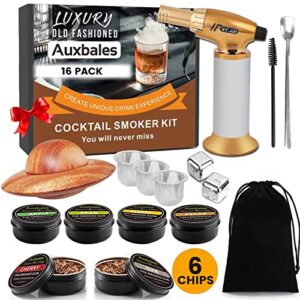 cocktail smoker kit with torch & 6 flavors wood chips, bourbon whiskey smoker infuser kit, old fashioned drink smoker kit, birthday bourbon whiskey gifts for men, dad, husband (without butane)