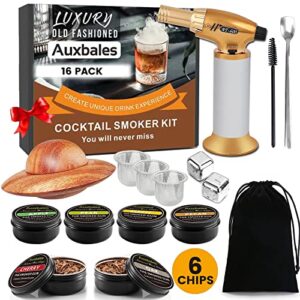 Cocktail Smoker Kit with Torch & 6 Flavors Wood Chips, Bourbon Whiskey Smoker Infuser Kit, Old Fashioned Drink Smoker Kit, Birthday Bourbon Whiskey Gifts for Men, Dad, Husband (Without Butane)