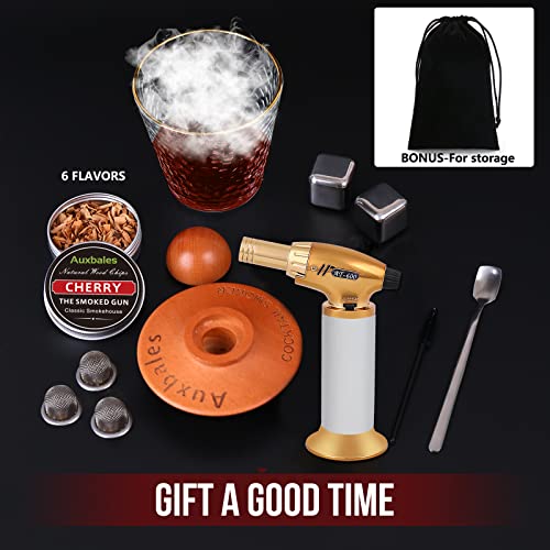 Cocktail Smoker Kit with Torch & 6 Flavors Wood Chips, Bourbon Whiskey Smoker Infuser Kit, Old Fashioned Drink Smoker Kit, Birthday Bourbon Whiskey Gifts for Men, Dad, Husband (Without Butane)