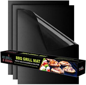 grill mat set of 3 - non stick bbq grill sheets reusable - grill pads nonstick - baking grilling mats compatible with charcoal gas weber charbroil traeger grills - outdoor barbecue accessories black