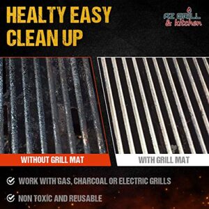 Grill mat Set of 3 - Non Stick BBQ Grill Sheets Reusable - Grill Pads Nonstick - Baking Grilling Mats compatible with Charcoal Gas Weber Charbroil Traeger Grills - Outdoor Barbecue Accessories Black