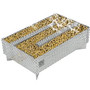 finderomend smoker tray 12 hours pellet maze smoker tray, perfect for hot and cold smoking meat, fish, cheese pork smoking with wood pellets - works in any type of grill or smoker, 5" x 8"