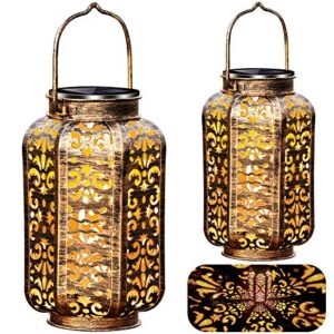 urpower solar lights outdoor metal solar lantern outdoor hanging retro decorative lanterns with durable handle solar powered waterproof led table lanterns lighting for yard tree fence patio , 2 pack
