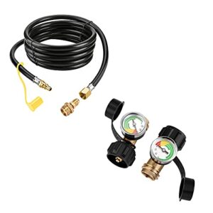 wadeo bundle - 2 items-upgraded propane tank gauge level indicator, lp tank gauge for 5-40 lb propane tank - 12 ft propane quick connect hose for rv to gas grill