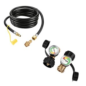 WADEO Bundle - 2 Items-Upgraded Propane Tank Gauge Level Indicator, LP Tank Gauge for 5-40 lb Propane Tank - 12 FT Propane Quick Connect Hose for RV to Gas Grill