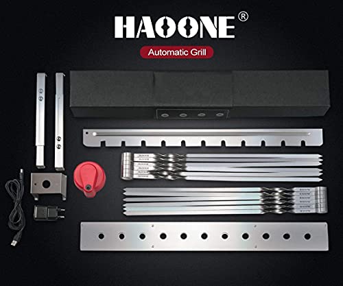 HAOONE Portable Battery Operated Automatic BBQ Grill Rotisserie with 11 Skewers