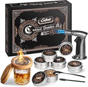 whiskey smoker kit with torch,cocktail smoker,bourbon smoker kit, old fashioned smoker infuser kit with 6 flavour wood chips, drink smoker kit, gifts for friends, dad, bar whiskey lovers(no butane)
