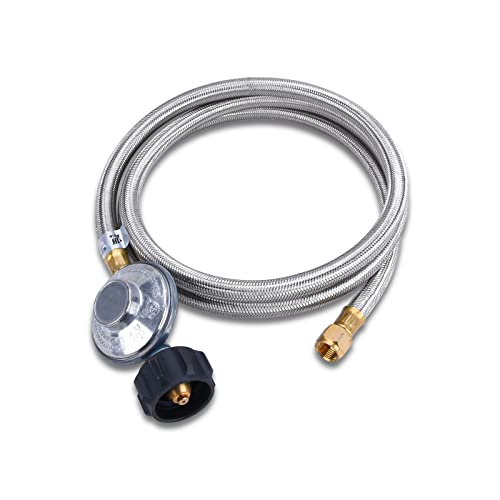 JEASOM 6 Feet Propane Regulator and Hose Universal Grill Regulator Replacement with Stainless Steel Braided Hose Replacement for LP Gas Grill, Heater and Fire Pit Table