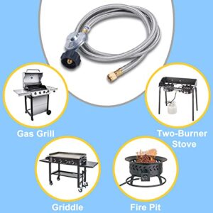 JEASOM 6 Feet Propane Regulator and Hose Universal Grill Regulator Replacement with Stainless Steel Braided Hose Replacement for LP Gas Grill, Heater and Fire Pit Table