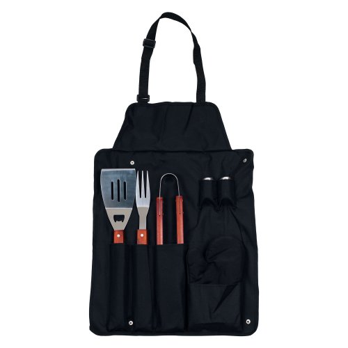 Chefs Kitchen 82-4308B Buddy 7-Piece BBQ Apron and Utensil Set, Black