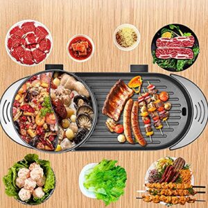 2 in 1 portable electric hot pot grill smokeless,multifunctional teppanyaki hot pot grill barbecue set korean hot pot grill indoor large capacity non-stick hot pot grill,26.77x10.43x4.92inch,2200w