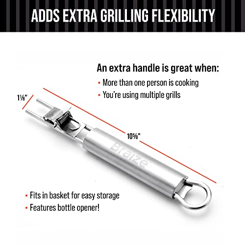 BRAIZE Extra Handle for Kabob Grilling Baskets - Grill baskets for outdoor grill accessories for outdoor grill, barbeque grill accessories, bbq accessories grill vegetable basket - Fish grill basket vegetable grill basket. Grilling accessories for campfir