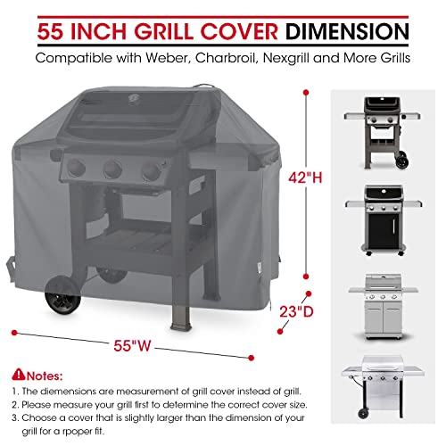 Unicook Grill Cover 55 Inch, Heavy Duty Waterproof BBQ Cover, Fade Resistant BBQ Grill Cover, Compatible with Weber, Char-Broil, Nexgrill and More Grills, Protect Your Grill Like New, Grey