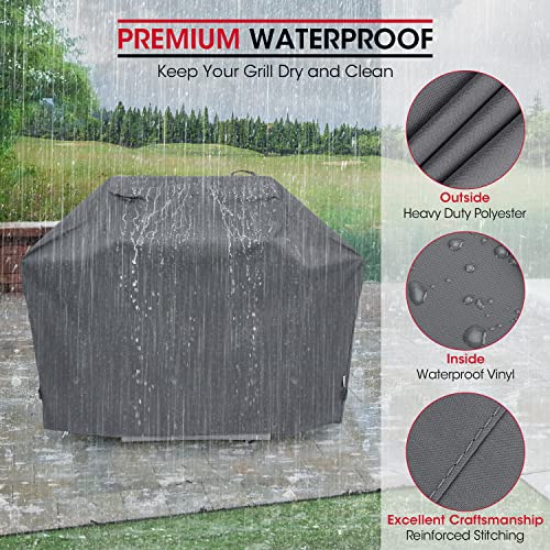 Unicook Grill Cover 55 Inch, Heavy Duty Waterproof BBQ Cover, Fade Resistant BBQ Grill Cover, Compatible with Weber, Char-Broil, Nexgrill and More Grills, Protect Your Grill Like New, Grey