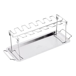 unco- chicken leg rack for grill with drip pan, 14 slots stainless steel, chicken wing rack for smoker, chicken drumstick rack, chicken stand for smoker, chicken drumstick holder, grill rack.