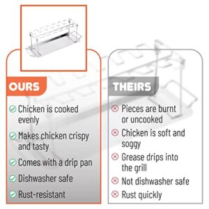 UNCO- Chicken Leg Rack for Grill with Drip Pan, 14 Slots Stainless Steel, Chicken Wing Rack for Smoker, Chicken Drumstick Rack, Chicken Stand for Smoker, Chicken Drumstick Holder, Grill Rack.