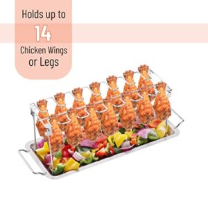 UNCO- Chicken Leg Rack for Grill with Drip Pan, 14 Slots Stainless Steel, Chicken Wing Rack for Smoker, Chicken Drumstick Rack, Chicken Stand for Smoker, Chicken Drumstick Holder, Grill Rack.