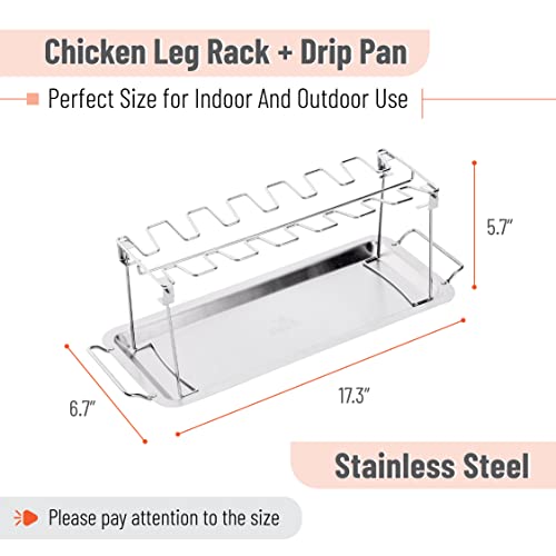 UNCO- Chicken Leg Rack for Grill with Drip Pan, 14 Slots Stainless Steel, Chicken Wing Rack for Smoker, Chicken Drumstick Rack, Chicken Stand for Smoker, Chicken Drumstick Holder, Grill Rack.