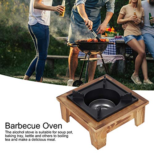 BBQ Alcohol Stove Wooden Shelf, Portable Barbecue Alcohol Oven Stove Furnace Kitchenware Cooking Utensil for Outdoor Picnic