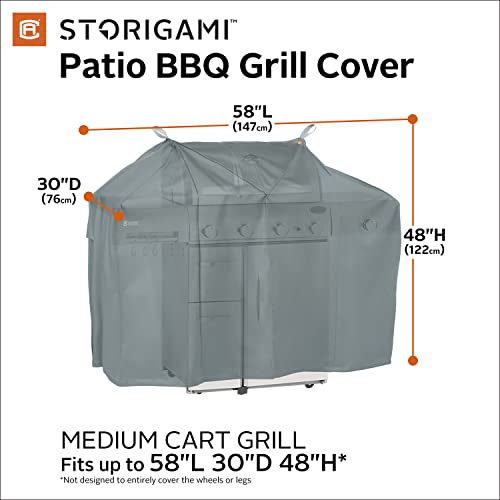 Classic Accessories Storigami Easy Fold Water-Resistant 58 Inch BBQ Grill Cover, Monument Grey