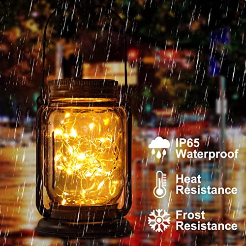 EVERMORE Solar Lantern Outdoor Hanging Mason Jar Lights 4 Packs with 30 LED Lights with Angel Pattern Waterproof Retro Design Decor for Garden Patio Lawn Yard