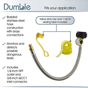 Dumble 1/4in NPT RV Propane Hose Pigtail 15in Connector 2 Pack with Gauge and Sealing Tape - Camper Propane Tank Hose