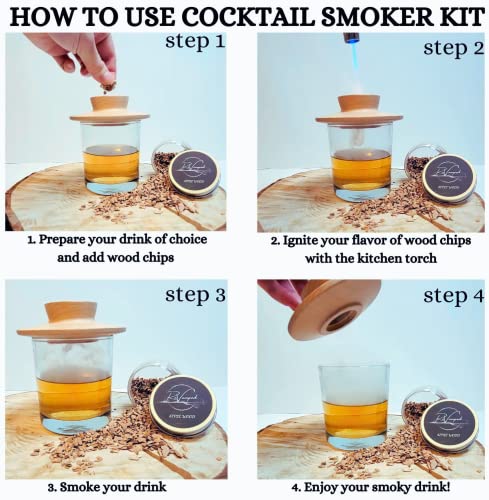 Hello_ReVamped Cocktail Smoker Kit with Torch , Whiskey Included Mixer Four Kinds of Wood Chips Bourbon Drink Infuser for Infused Cocktails, Black, (CS200)