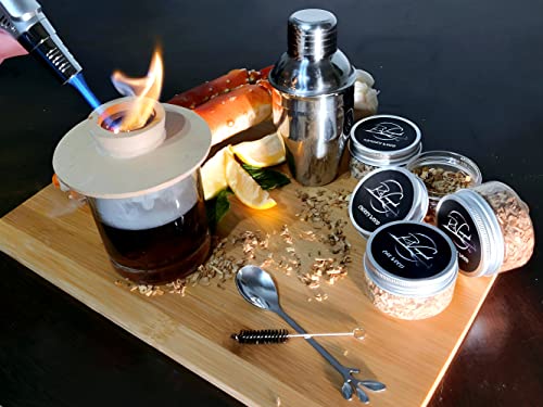 Hello_ReVamped Cocktail Smoker Kit with Torch , Whiskey Included Mixer Four Kinds of Wood Chips Bourbon Drink Infuser for Infused Cocktails, Black, (CS200)