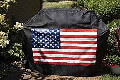 Riverbend Designs Heavy Duty BBQ Grill Cover, Large 58 Inch Waterproof Dust Cover Fits Most Grills, American Flag