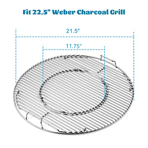 Hinged Cooking Grate for Weber 22” Charcoal Grill,Heavy-Duty Stainless Steel Grill Grate for Weber 8835 Gourmet BBQ System Hinged Cooking Grate,Works Great on 22" Weber,Barrel Grills,Recteq Bullseye