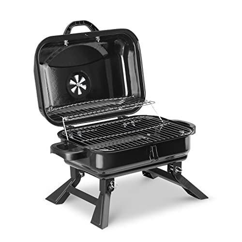 Saemoza 16 in Charcoal Grill Tabletop BBQ Grill, Portable Folding Outdoor Cooking and Smoker for BBQ Camping Patio, Black