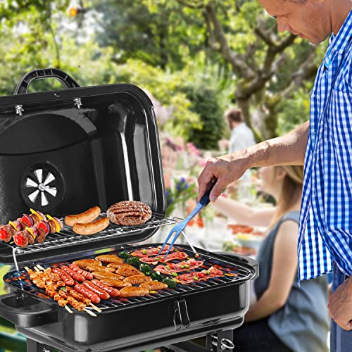 Saemoza 16 in Charcoal Grill Tabletop BBQ Grill, Portable Folding Outdoor Cooking and Smoker for BBQ Camping Patio, Black