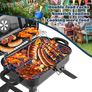 Saemoza 16 in Charcoal Grill Tabletop BBQ Grill, Portable Folding Outdoor Cooking and Smoker for BBQ Camping Patio, Black