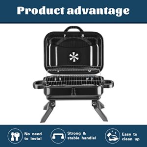 Saemoza 16 in Charcoal Grill Tabletop BBQ Grill, Portable Folding Outdoor Cooking and Smoker for BBQ Camping Patio, Black