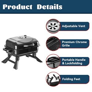 Saemoza 16 in Charcoal Grill Tabletop BBQ Grill, Portable Folding Outdoor Cooking and Smoker for BBQ Camping Patio, Black