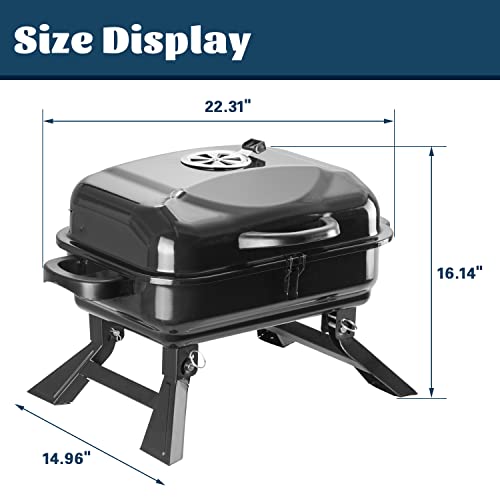 Saemoza 16 in Charcoal Grill Tabletop BBQ Grill, Portable Folding Outdoor Cooking and Smoker for BBQ Camping Patio, Black