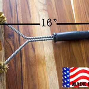 Backyard Dudes BBQ Grill Cleaning Brass Brush 16" -Made in USA -Heavy Duty Real Brass Extra Wide Two Levels of bristles are Soft Safe for Porcelain Enamel grates (16 inches)