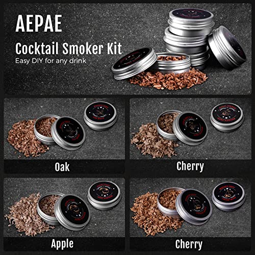 Cocktail Smoker Kit Old-Fashioned Bourbon Whiskey Smoker-Kit 4 Flavour 8 Wood Chips Drink Ice Cube Smoking Infuser for Cocktails Lover Men Women Gifts