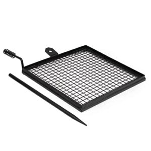 titan great outdoors adjustable swivel grill, steel mesh cooking grate with spike pole, open fire bbq camping gear
