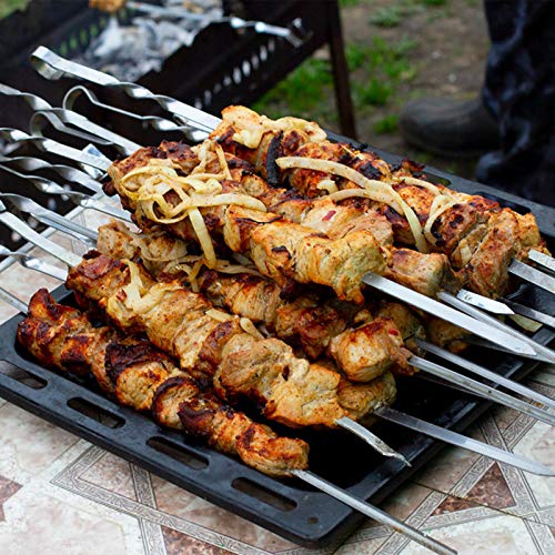 MojiDecor Grill Kabob Skewers, 10 Pcs 15 inch Barbecue Skewers, Flat Metal BBQ Kebab skewers for Veggies, Shrimp, Chicken and Pork