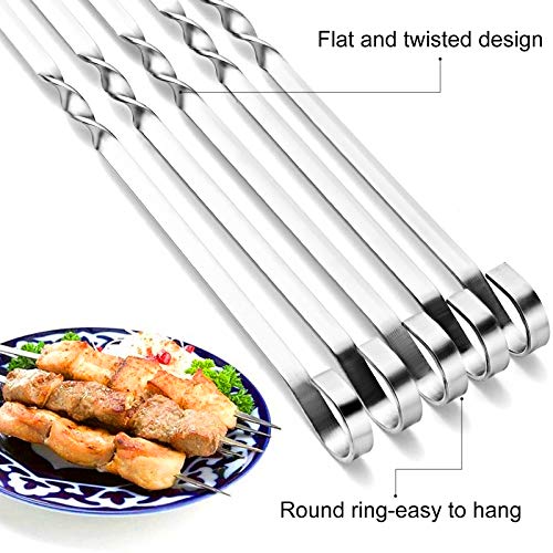 MojiDecor Grill Kabob Skewers, 10 Pcs 15 inch Barbecue Skewers, Flat Metal BBQ Kebab skewers for Veggies, Shrimp, Chicken and Pork