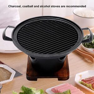 Charcoal Grill, Portable Charcoal Grill Japanese Hibachi Grill with Wooden Base, 8.46 X 6.89 X 5.31in Portable Grill Smokeless Cast Iron Hibachi Grill Yakiniku Grill for BBQ