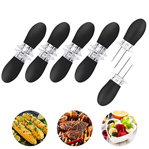 AUGSUN 10Pcs/5 Pairs Corn Holders, Stainless Steel Corn on The Cob BBQ Fork Skewers for Home Cooking Parties Camping(Black)