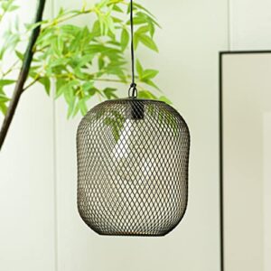 TRIROCKS Battery Operated Hanging Lamp 8.5'' High Metal Mesh Lanterns with Warm Fairy Lights Bulb Perfect for Christmas Home Living Room Garden Patio Parties Events Tabletop Indoors Outdoors (Black)