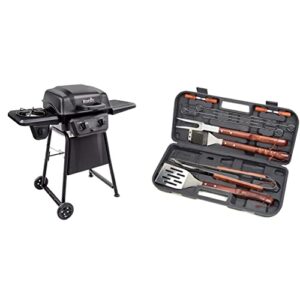char-broil classic 280 2-burner liquid propane gas grill with side burner & cuisinart cgs-w13 wooden handle tool set (13-piece) , black