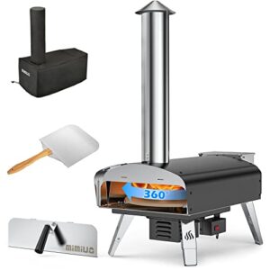 Mimiuo Black Portable Wood Pellet Pizza Oven with 13" Pizza Stone & Foldable Pizza Peel - Wood-Fired Pizza Oven Kit with Automatic Rotation System (Tisserie W-Oven Series)