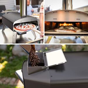 Mimiuo Black Portable Wood Pellet Pizza Oven with 13" Pizza Stone & Foldable Pizza Peel - Wood-Fired Pizza Oven Kit with Automatic Rotation System (Tisserie W-Oven Series)