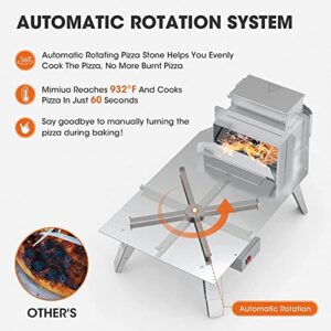 Mimiuo Black Portable Wood Pellet Pizza Oven with 13" Pizza Stone & Foldable Pizza Peel - Wood-Fired Pizza Oven Kit with Automatic Rotation System (Tisserie W-Oven Series)