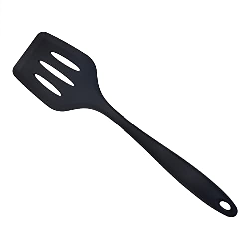 1 Pack Silicone Slotted Fish Spatula, 11.8" Heat Resistant Silicon Fish Turner, Dishwasher Safe, Black