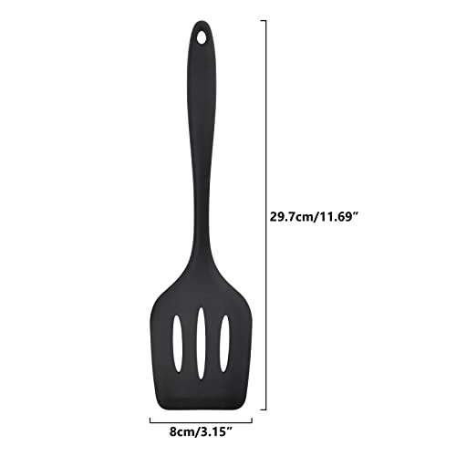 1 Pack Silicone Slotted Fish Spatula, 11.8" Heat Resistant Silicon Fish Turner, Dishwasher Safe, Black